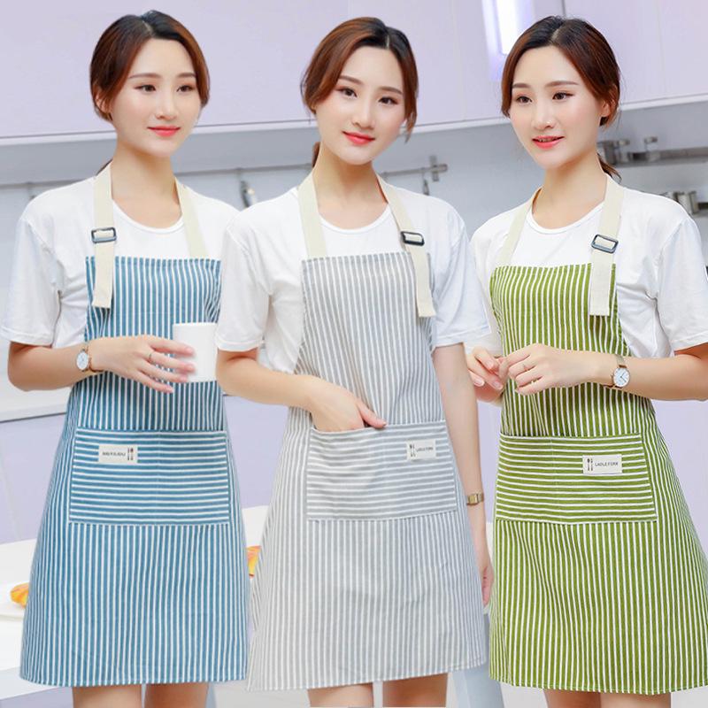 High-Value Cotton and Linen Striped Sleeveless Kitchen Apron
