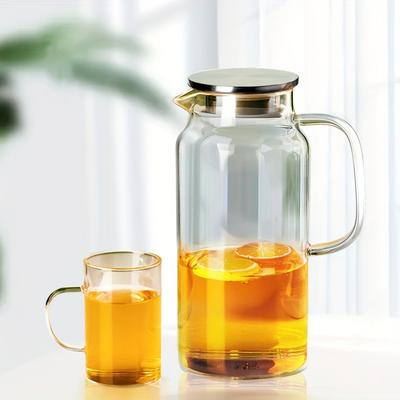 1 szt. szklany dzbanek z pokrywką, odporny na ciepło, wytrzymały dzbanek na wodę, karafka do zimnych napojów, naczynia do picia