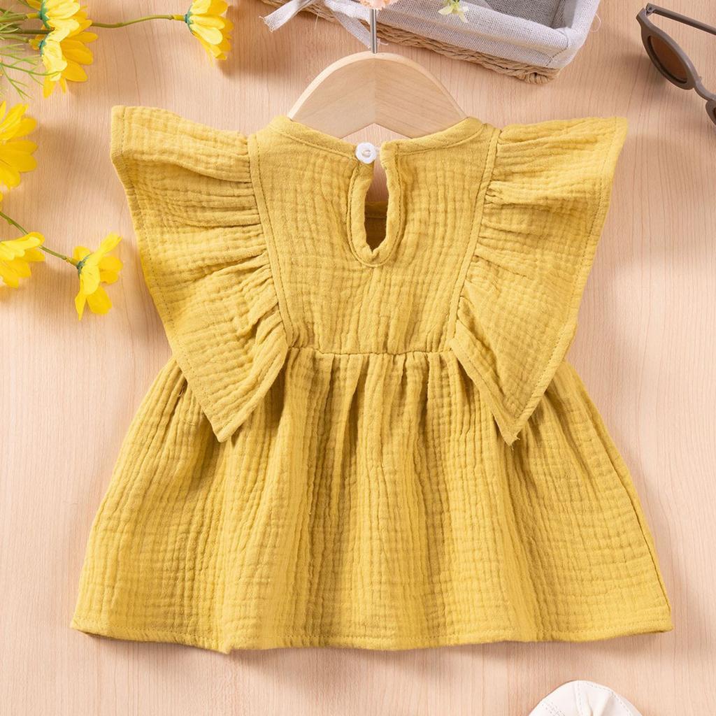Summer Children's T-shirt Cute Pullover Solid Color Girls Sweet Small Flying Sleeve Casual Shirt