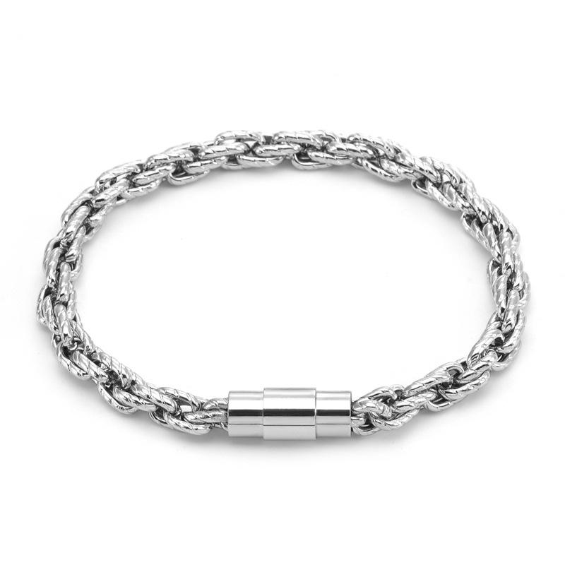 Fashion Hip Hop Titanium Steel Embossed Magnet Buckle Stainless Steel Bracelet Bright Silver Plated Mobius Hip Hop Men s Bracelet 24cm