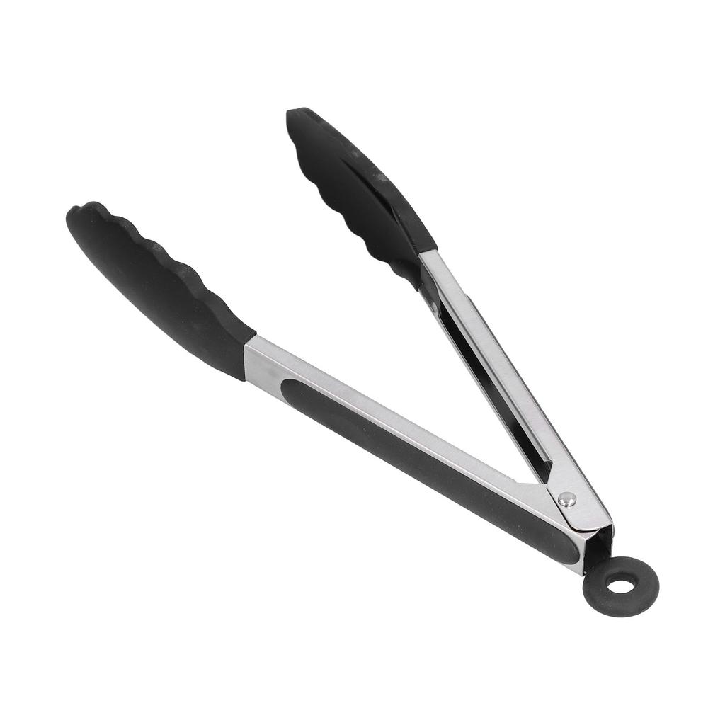 Silicone Food Tongs AntiScalding Stainless Steel Barbecue Clamp for Kitchen Home Outdoor(9in Black )