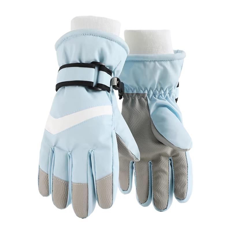 

Winter Children s Outdoor Skiing Gloves Waterproof Thickened Warm Cashmere Lining Anti Slip Adjustable Cuffs Interface Gloves S синий