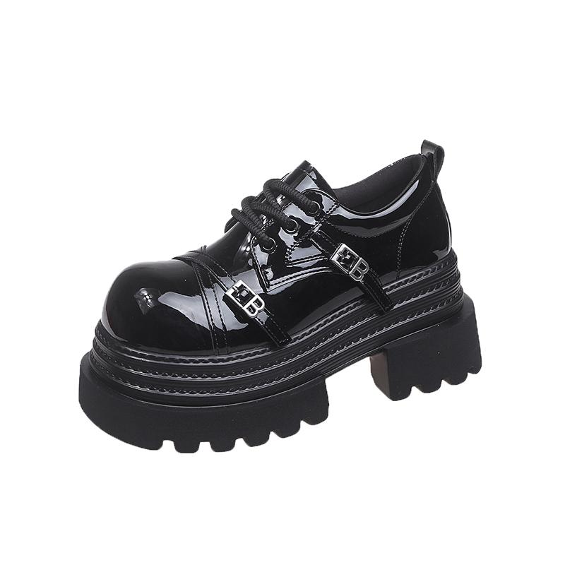 Fashion 8CM Women Leather Platform Sneakers Spring Ladies Wedge Heels Chunky Shoes Pumps Woman Lace-Up Thick Sole Casual Walking Shoes