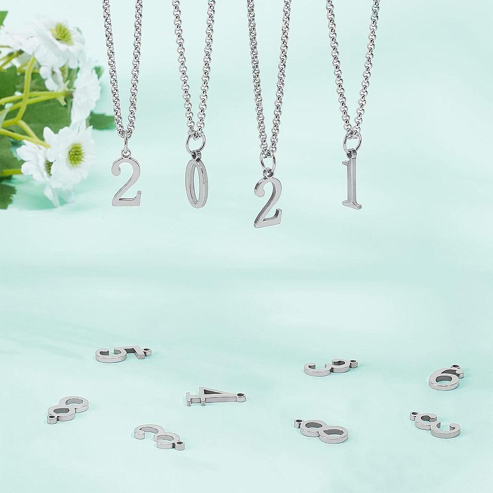 304 Stainless Steel Pendants Number 0~9 Stainless Steel Color 100pcs/box