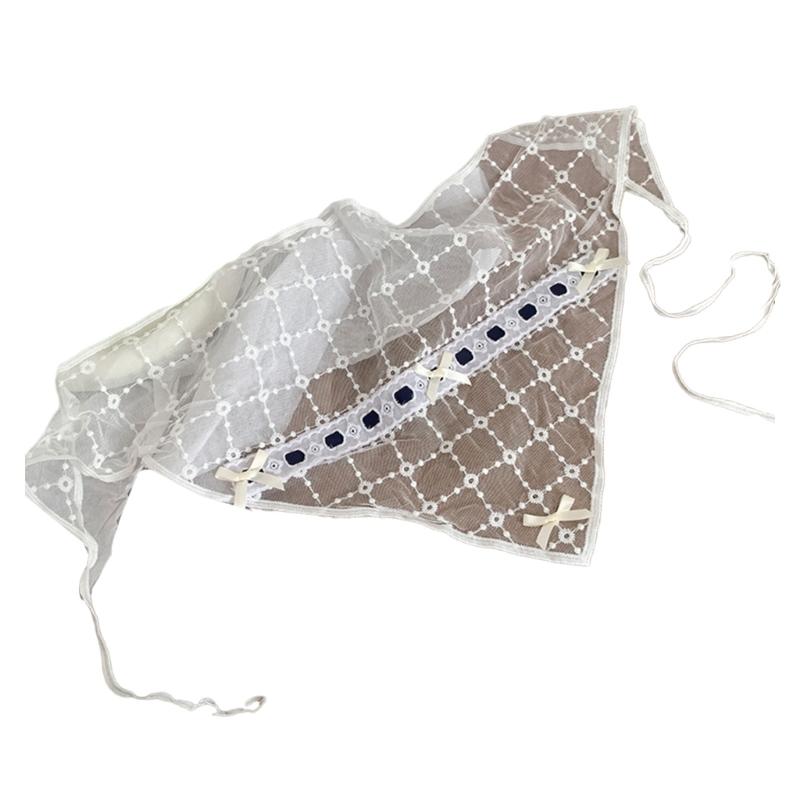 

Girls Lace Bandana Balletcore Headscarf Embroidered Bandana Hair Scarf Headwear Bowknot Colorful Photo Props