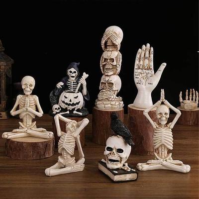 Gothic Halloween Skull Decoration Realistic Scary Mini Skeleton Figurines Resin Funny Artificial Skull Model