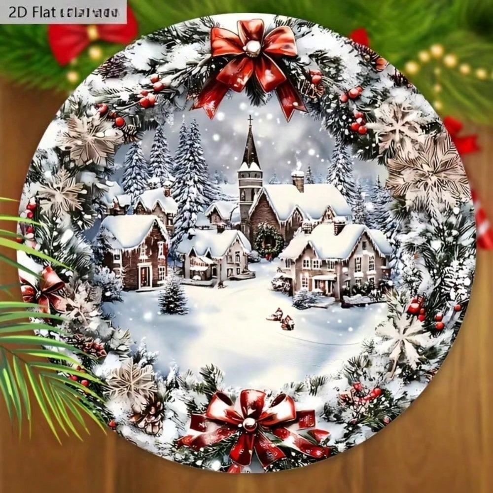 Winter Village Aluminum Sign 2D Flat Christmas Plaque Snowy Town Design Door Wall Holiday Decor