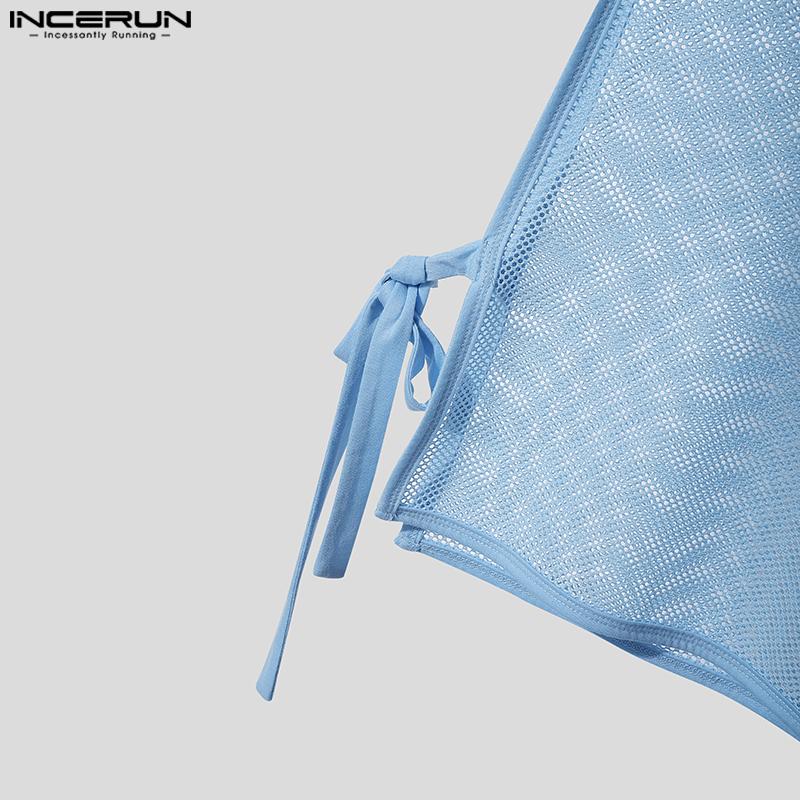 INCERUN Vară Bărbați Fără mâneci Șiret lateral Gol Vezi prin Maiouri de plajă