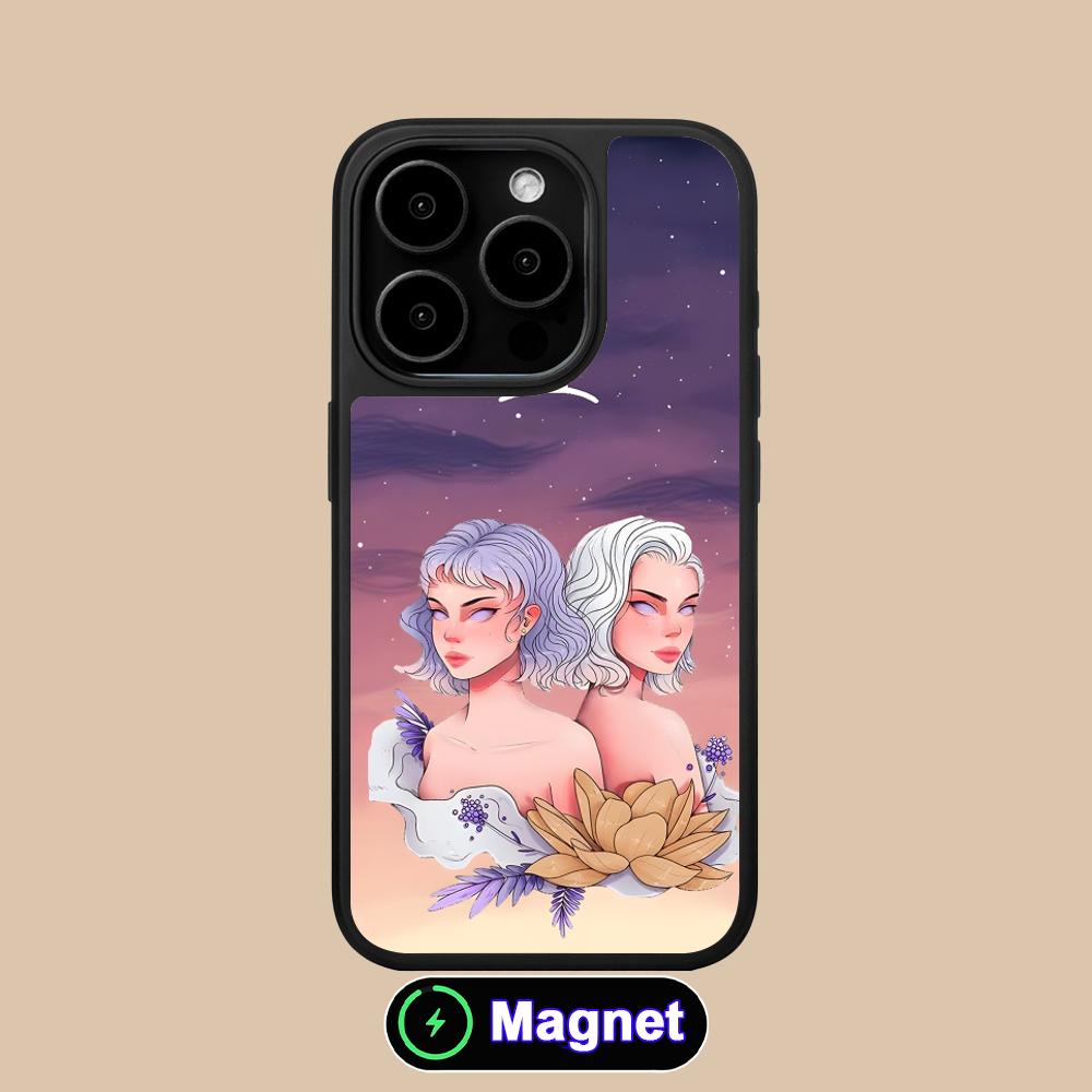 Zodiac Sign Gemini Phone Case for iPhone 17 16 15 14 13 12 11 Air Pro Max Plus Matte Surface Magsafe Cover