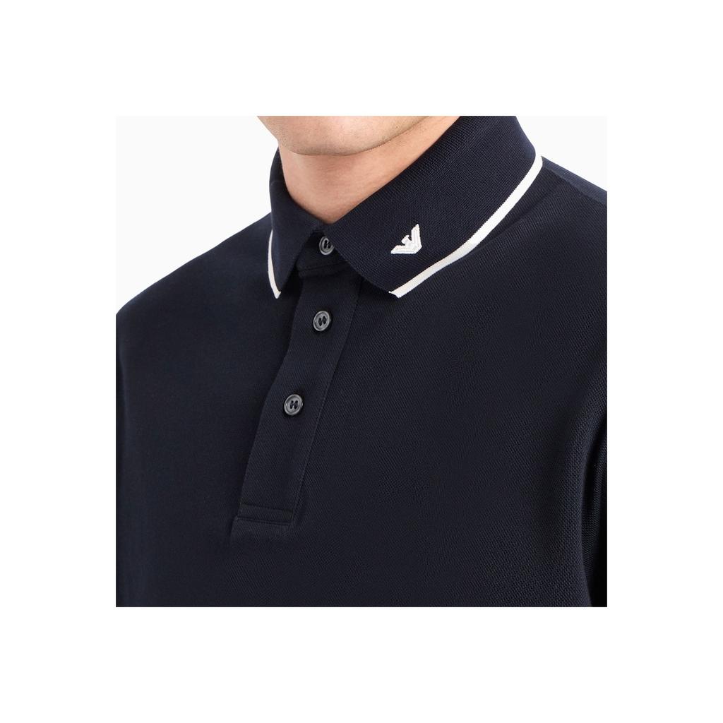 Emporio Armani SS24 Striped Logo Jacquard Straight Casual Short Sleeve Polo Shirt Men Polo Shirts Black 6D1F65-1JTKZ-00B9