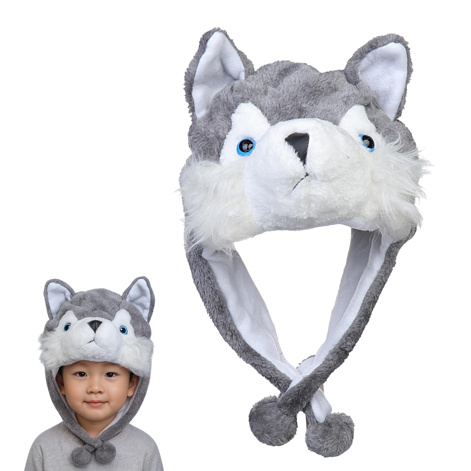 

[NazyJnn] Плюшева шапка-тварина для Хелловіну, ідеально підходить для дітей та дорослих, мила з вушками, для косплею, зимовий одяг, кумедний подарунок-хаскі