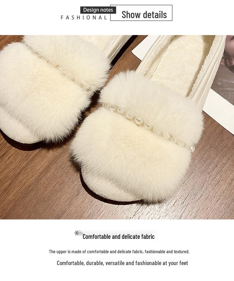Women's Summer Flat Fur Bean Shoes with Rabbit Hair, Plus Size, Wear Outdoors