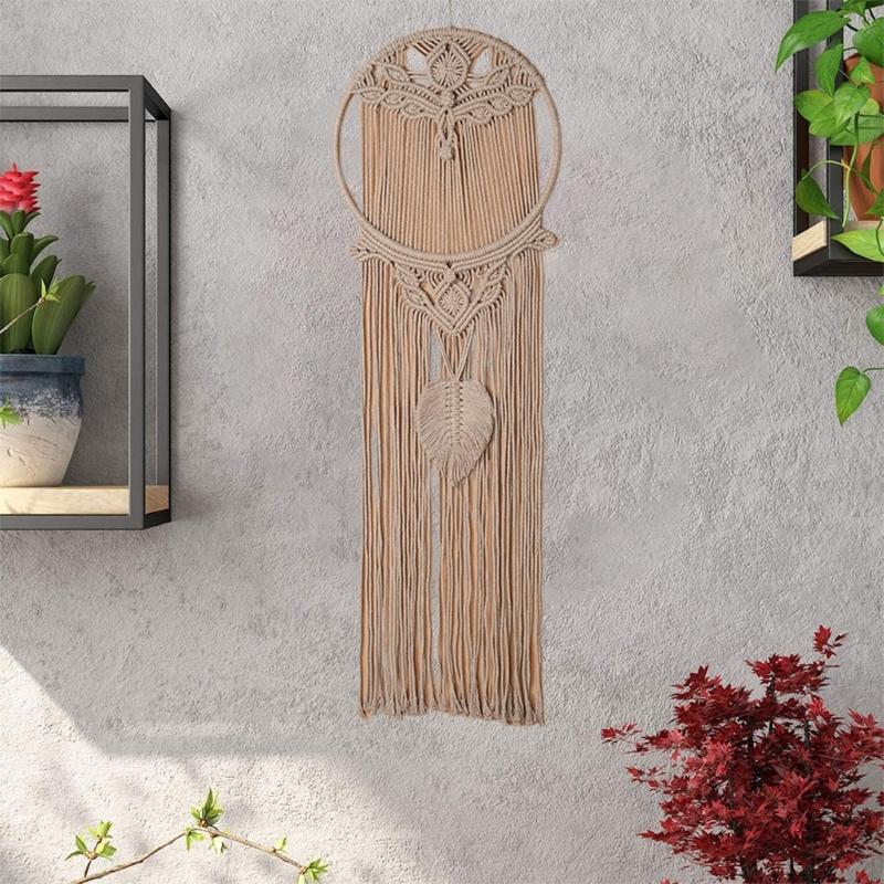 Macrame Woven Wall Hanging Leaf Tree Dream Catcher,Bohemian Handmade Room Hanging Tapestry,Wedding Decoration Crafts
