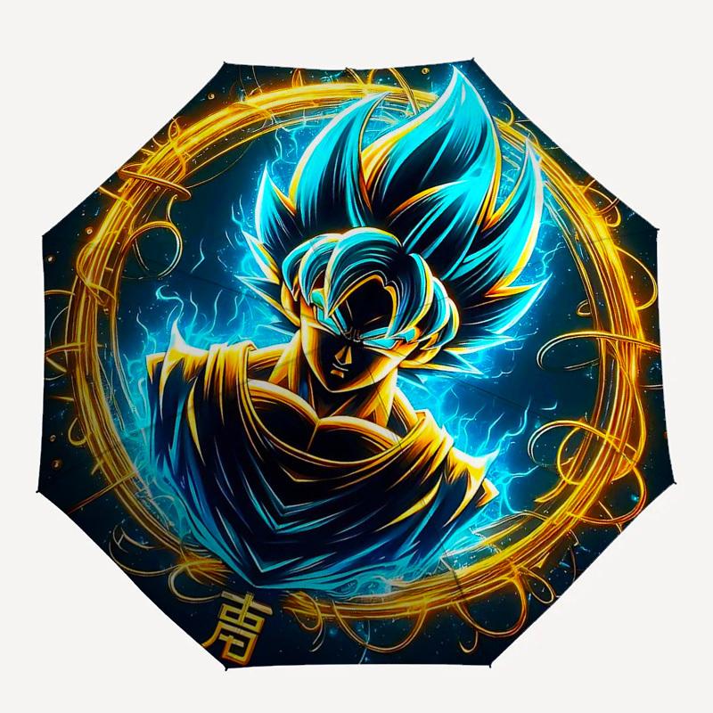 1pc Dragon Ball Z Super Saiyan Blue Goku Automatic Folding Umbrella Portable 3-Fold Design, 8-Bone Iron Frame Outdoor Umbrella, Perfect Gift for Fans,