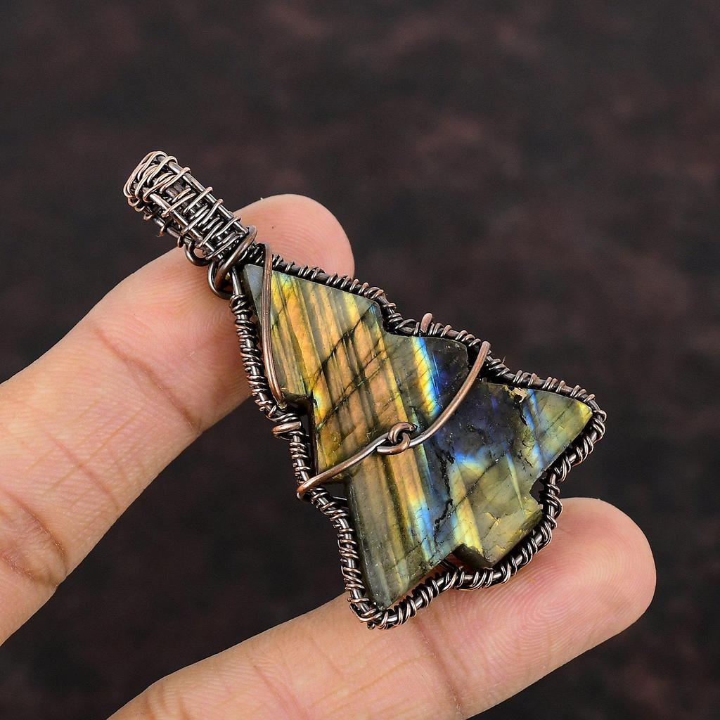 Labradorite Gemstone Pendant Copper Wire Wrapped Pendant Christmas Tree Pendant Handmade Copper Wire Jewelry Gift For Her Designer Pendants