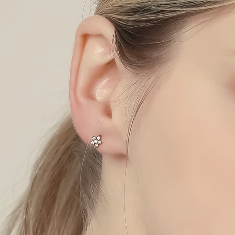 JEWNEL 14K Cherry Blossom Ring One-Touch Earrings