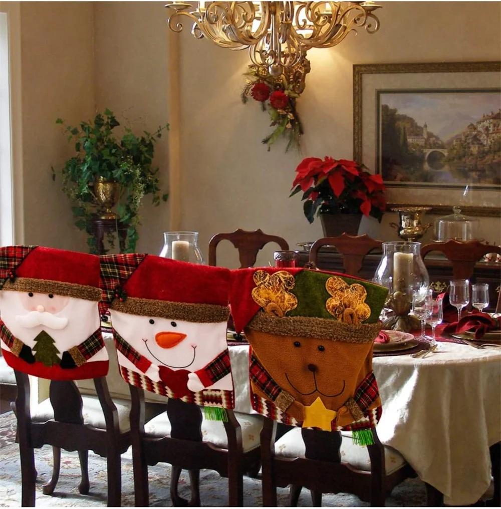 1/6 szt. Pokrowce na krzesła świąteczne Dekoracje stołu świątecznego Pokrowce na krzesła z motywem czapki świątecznej Świąteczny pokrowiec na krzesło do jadalni