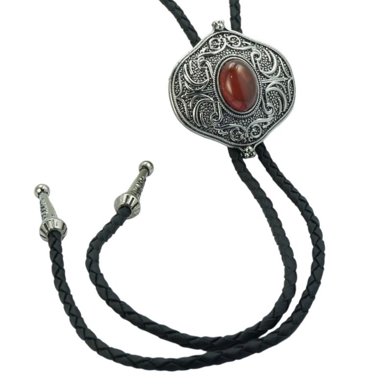 Braided Shoestring Gemstones Bolo Tie Charm Cowboy Necktie Necklace