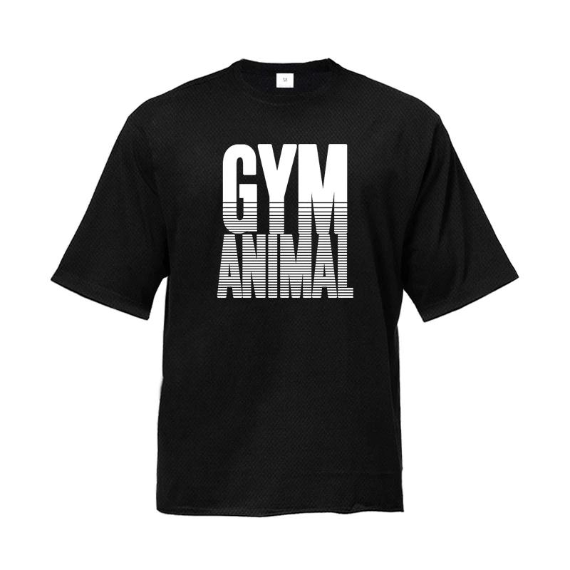 Muscleguys Спортивные футболки с принтом животных для мужчин, оверсайз, со спущенными плечами, с рукавом до локтя, летняя, быстросохнущая сетчатая одежда, фитнес, свободная футболка M чёрный