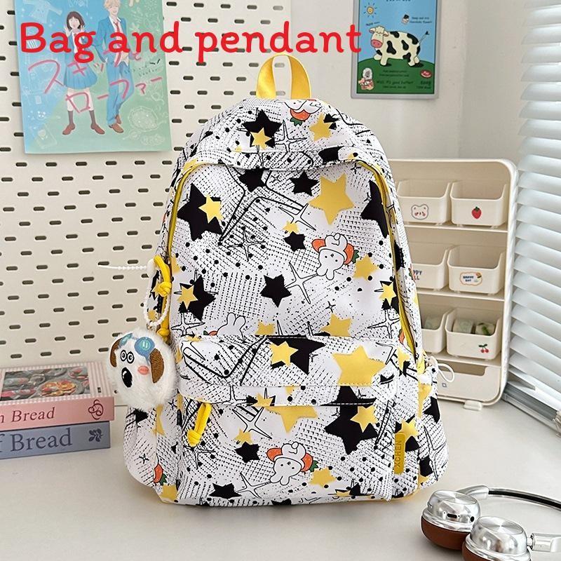 Star Cute Rabbit Carrot Pattern Student Casual Backpack With Pendant Plush