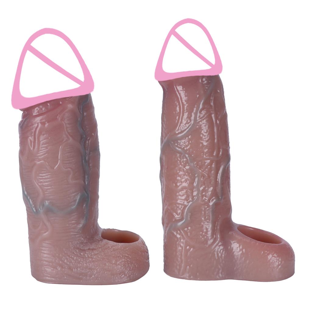 Penis Ring Male Realistic Penis Sleeve Extender Cock Sleeve Dick Enlargement Delay Ejaculation Cock Ring Reusable Condom Sex Toy