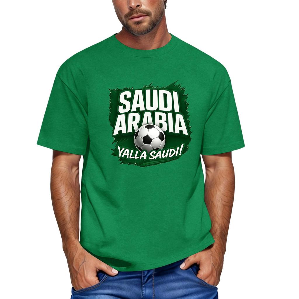 Men's Short Sleeve Crew Neck T-Shirt Featuring Saudi Arabia Football Graphic Print Casual Fit Comfortable Material Suitable for Everyday Wear