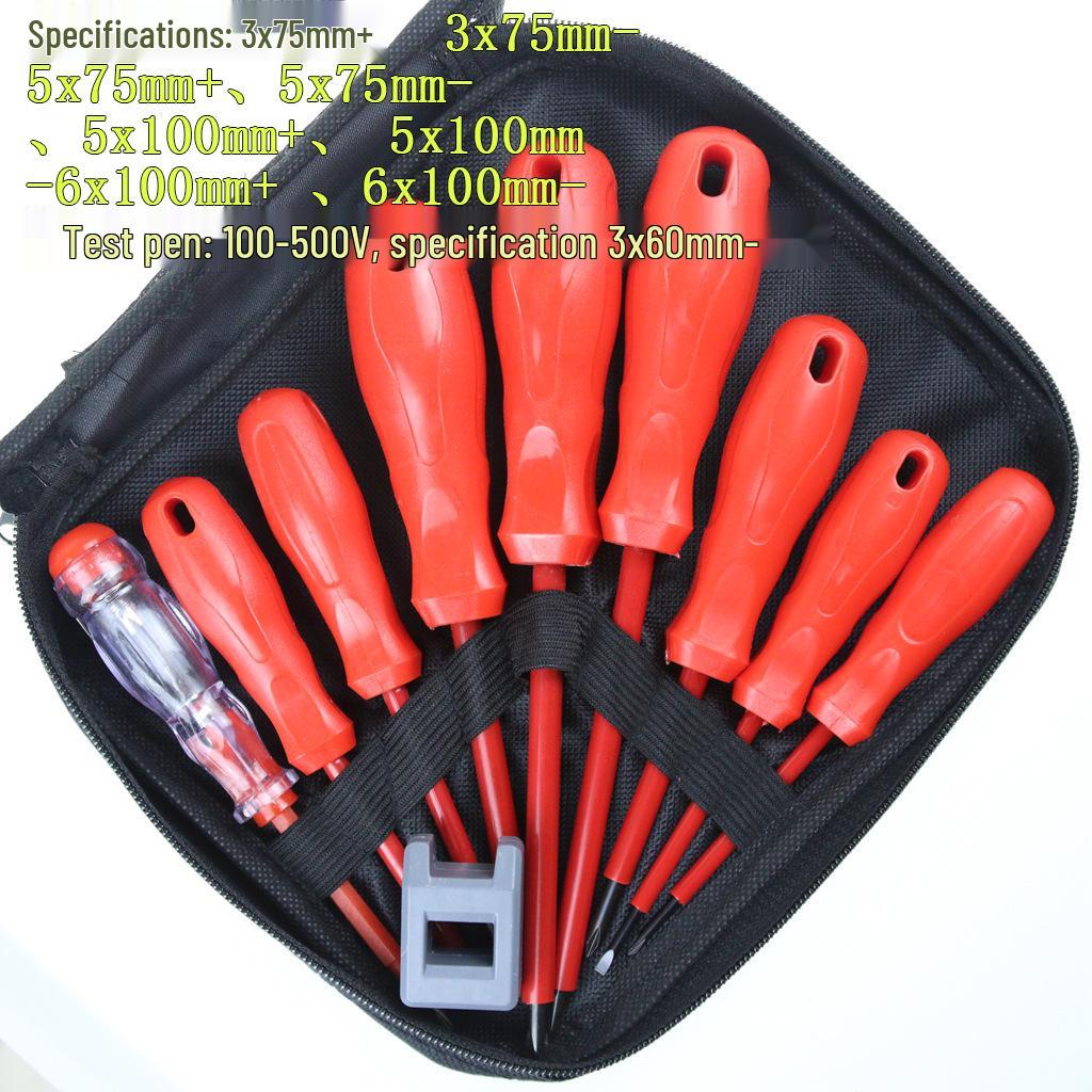 9-Piece Insulated Screwdriver Set: Cross-head & Flat-head, Voltage-resistant for Home Renovation