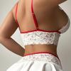 Sexy Pyjama-Set für Damen Durchsichtiges Spitzen-Crop-Top mit V-Ausschnitt mit BH und kurzem Rock Sommer Zweiteiliges Nachtwäsche-Pyjama-Set