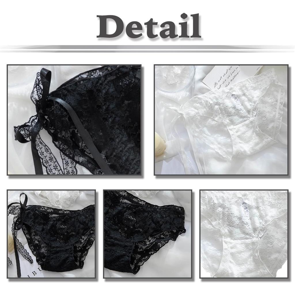 White Fang Sexy Lingerie Panties with White and TT356 Women's Ruffles, Black, (Black)