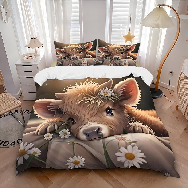 3pcs Flower Crowned Fawn Quilt Cover Set (1 Quilt Cover + 2 Pillowcases Without Pillow Core)