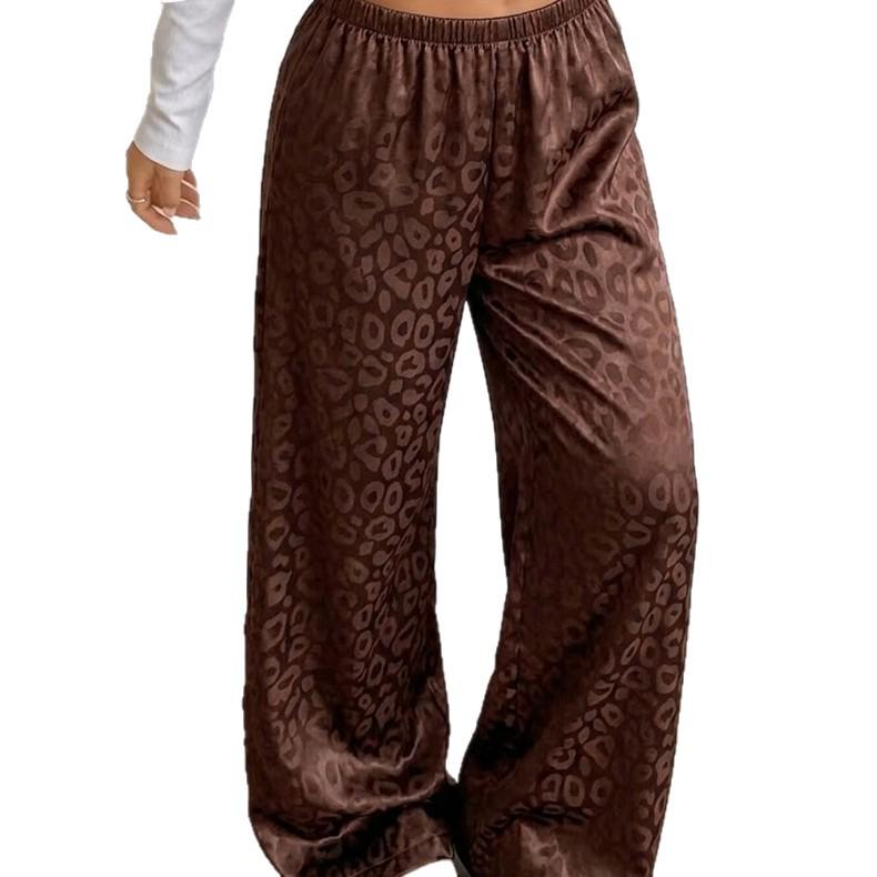 Women's Spring/Summer Leopard Print High-Waist Wide-Leg Pajama Pants - Stylish, Lightweight, and Versatile for Home or Out