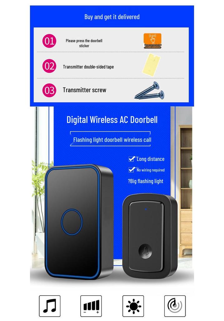 Smart Long-Range Wireless Doorbell with Multiple Receivers and Waterproof Call Button