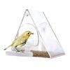 Acrylic Window Bird Feeder Clear Food Bowl with Perch for Outdoor Hanging