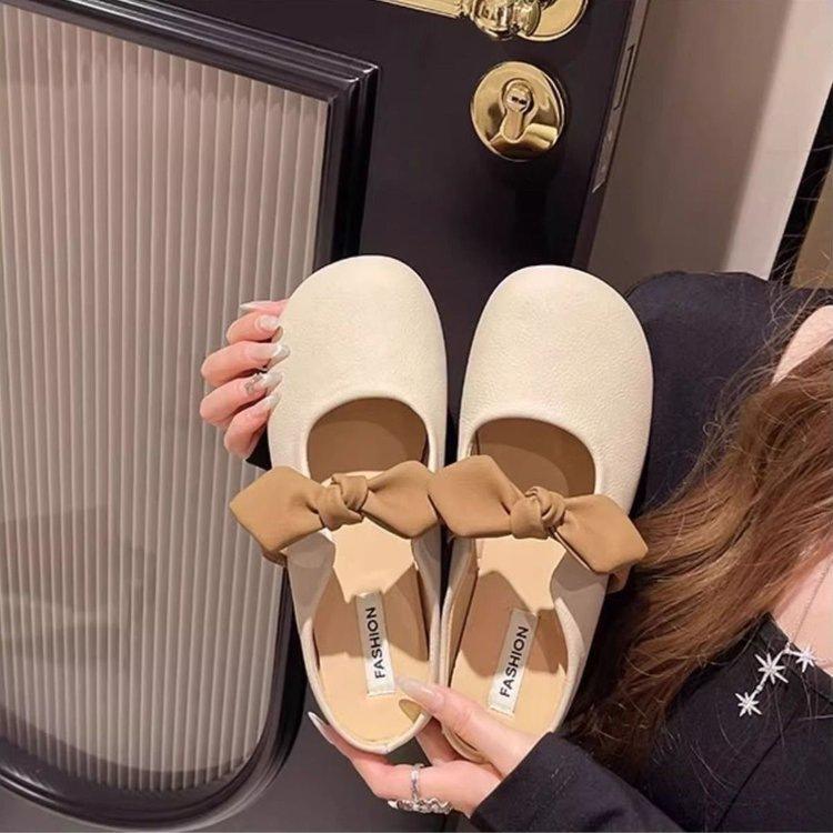 Baotou Slippers Soft-soled Lazy Shoes Spring and Summer New French Bow Half-tray Single Shoes