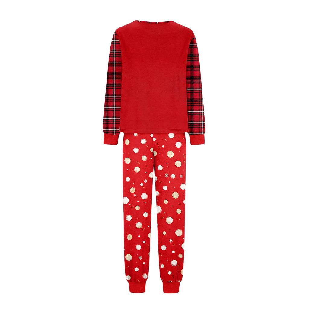 Family Matching Christmas Print Pajama Set with Long Sleeve Neck Top and Pants for Parent and Child