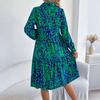 Women's Summer Fashion Printed Lapel Button Loose Long Sleeved Shirt Dress
