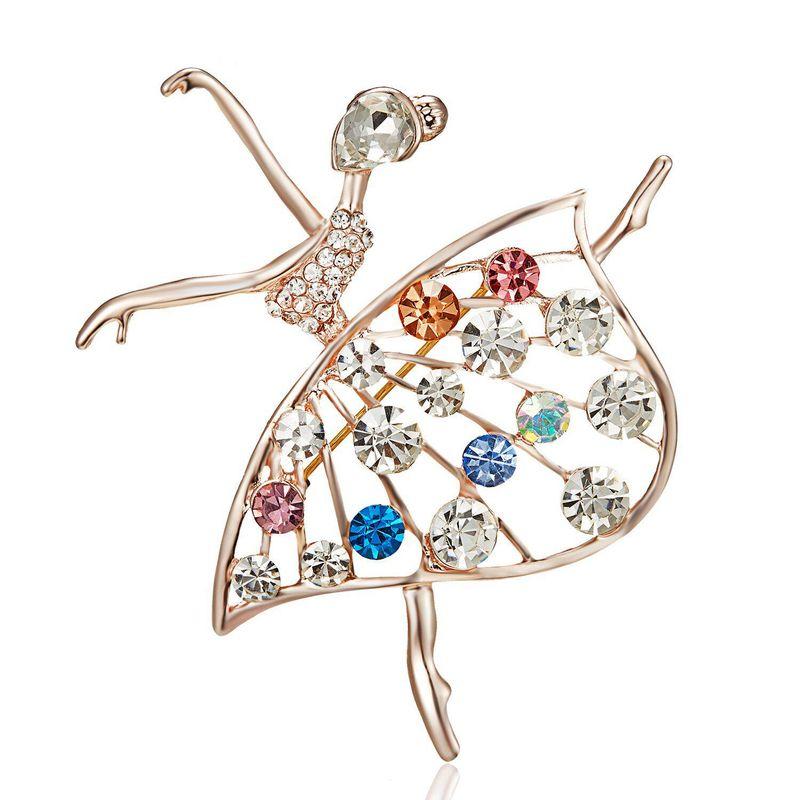Europe and America Cross Border Fashion Character Brooch Creative Dancing Girl Pearl Rhinestone Painting Oil Brooch Easiest for Match JN Accessories