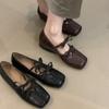 Retro Mary Jane Shoes Women's 2025 New French Temperament Double Bow Square Head Shallow Mouth Inner Height Increase Evening Shoes
