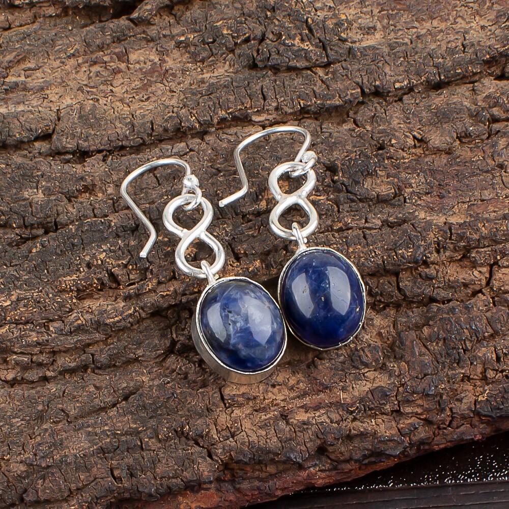 Natural Sodalite Gemstone 925 Sterling Silver Handcrafted Jewelry Earrings 1.60" EE-12-20