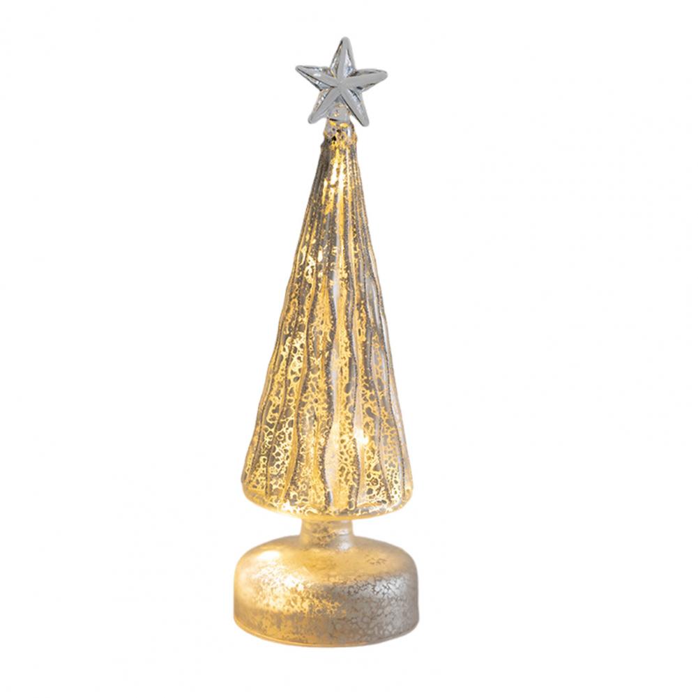 For Glass Christmas Tree Figurine Tabletop Tree Ornament with LED Lights Holiday Decor Light Up Tree Cone for Home Office Partie
