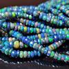 Faceted Rainbow Flashy Rondell Ethiopian Opal Beads, Healing Black Faceted Strand.