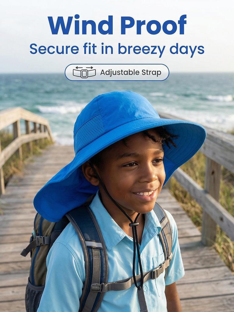 Kinder-Sonnenhut mit breiter Krempe und Schal - Sonnenschutz für Kleinkinder, Jungen und Mädchen, Leichter Sommer-Eimerhut
