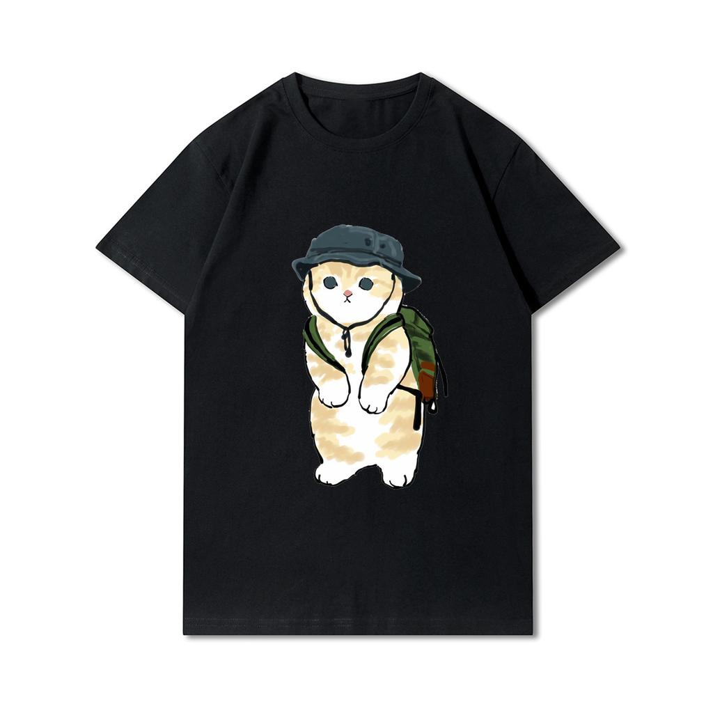 Plus Size Cats Shark Printed Women T Shirts Round Neck Cotton Tops Summer Animal 90S Casual Oversize Black Tees