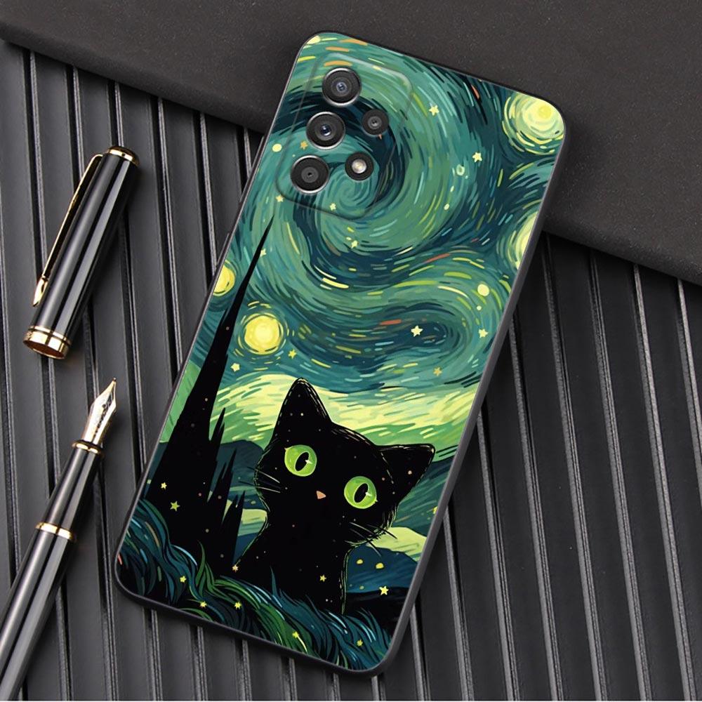 Painting Starry Sky Cat Phone Case For Samsung Galaxy A57 A56 A37 A55 A36 A26 A54 A52 A35 A34 A25 A17 A16 A15 A07 A06 Soft Cover