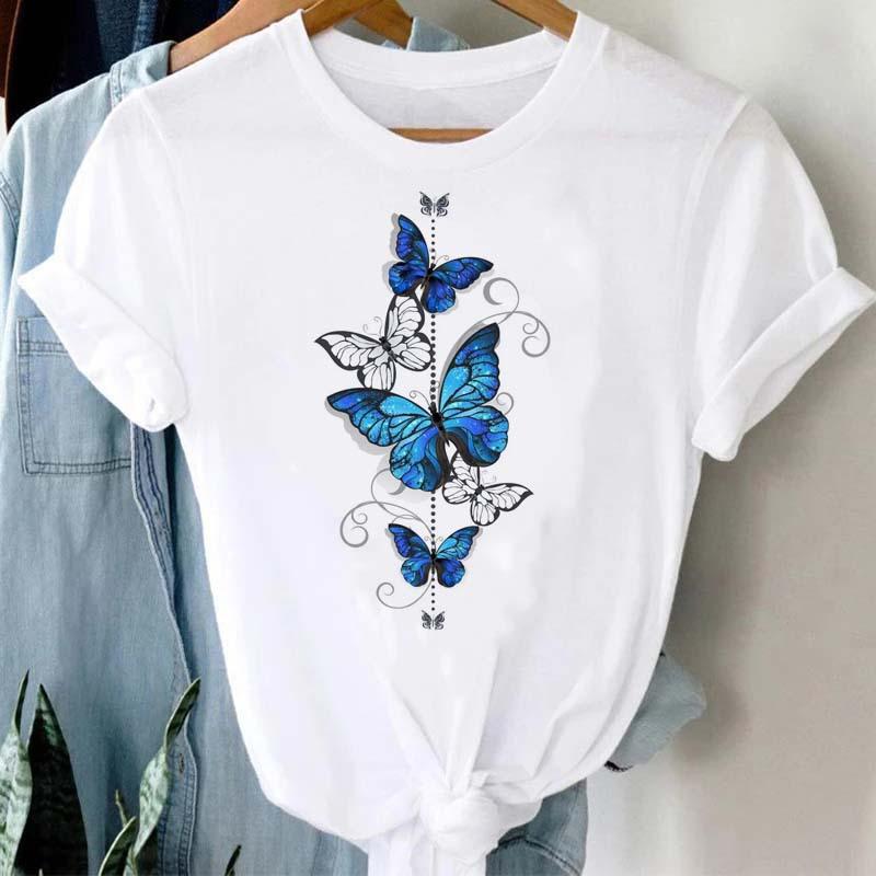 Summer Burst Cute Cartoon Butterfly Trend Letter Print Top T-shirt Woman Tops  Oversized T Shirt  Aesthetic Clothes
