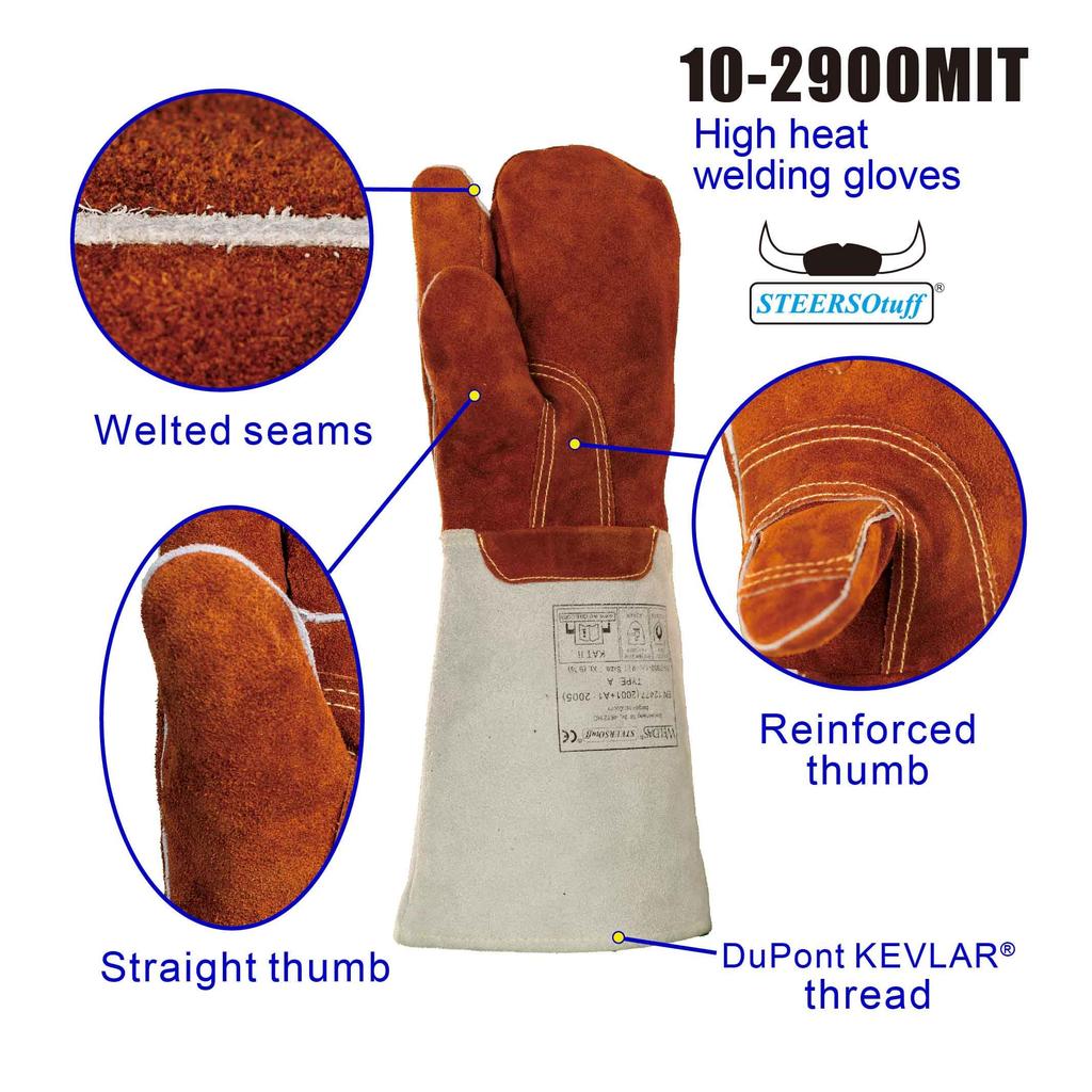 [STEERSOTUFF] Weldas Premium High-Heat Welding Gloves, COMFOflex® and Wool Lining, Heavy-Duty Leather Cuff, One-Finger Mitten, 10-2900XL-MIT, Coffee B