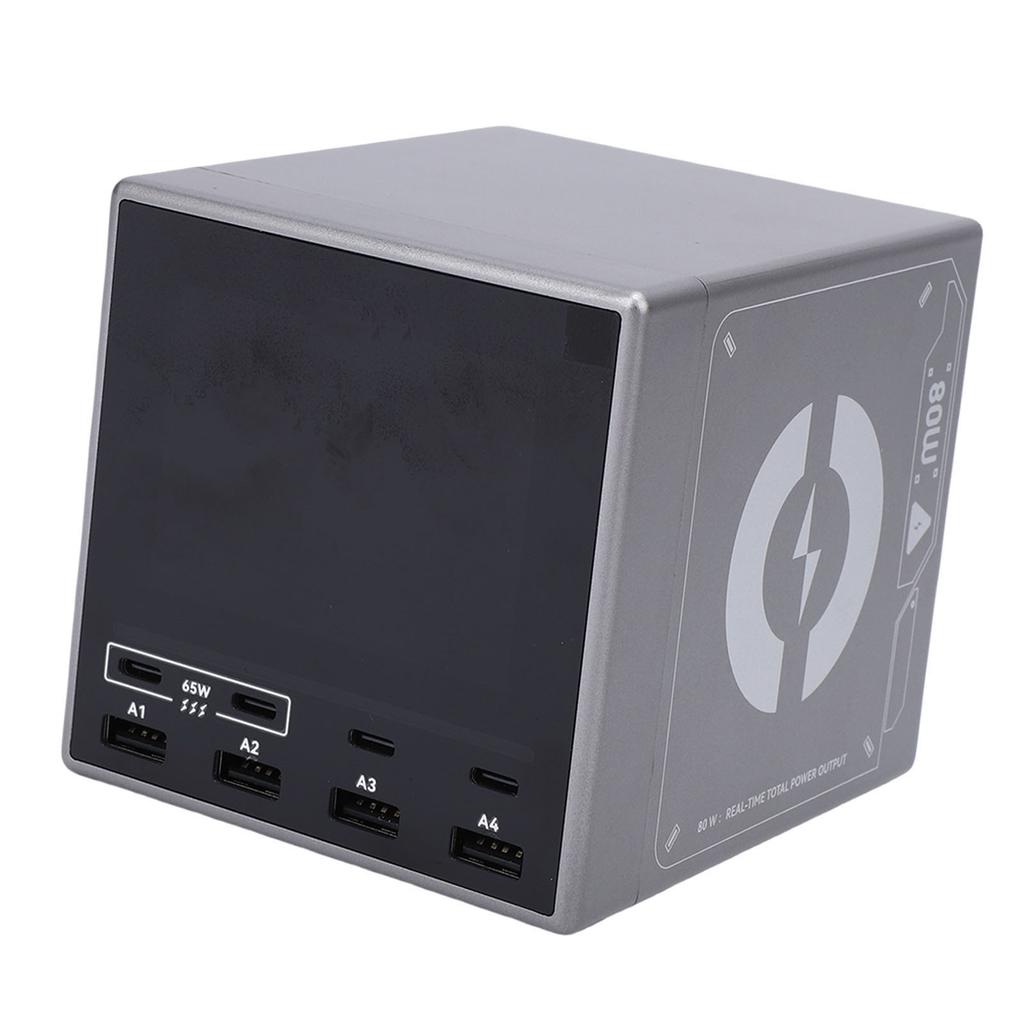 80W USB A Charging Station 4 Port USB C PD Fast Charging Station Color Digital Display Support PD3.1 PD3.0 QC3.0 for Laptops