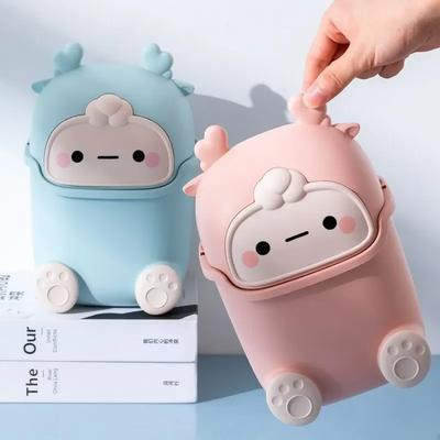 1pc Cartoon Tabletop Trash Can Cute Trash Can with Lid Desktop Small Trash Can Bedroom Home Easy To Clean Portable Box