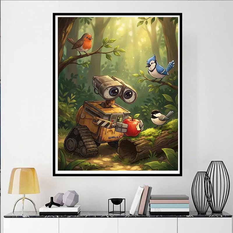 Disney 5D DIY Diamond Painting, Robots Illustration Full Round Diamond Mosaic Cartoon Embroidery Art Painting for Home Decoration
