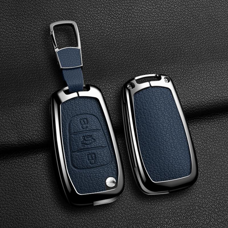 Metal+Leather Key Cover Case For Hyundai Elantra Accent I20 I30 Ix35 For Kia Rio 3 Soul Optima Ceed K2 K5 Cerato Sportage Shell